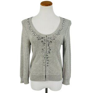 American Eagle Outfitters Grey Knit Rhinestone Embellished Cardigan Sweater